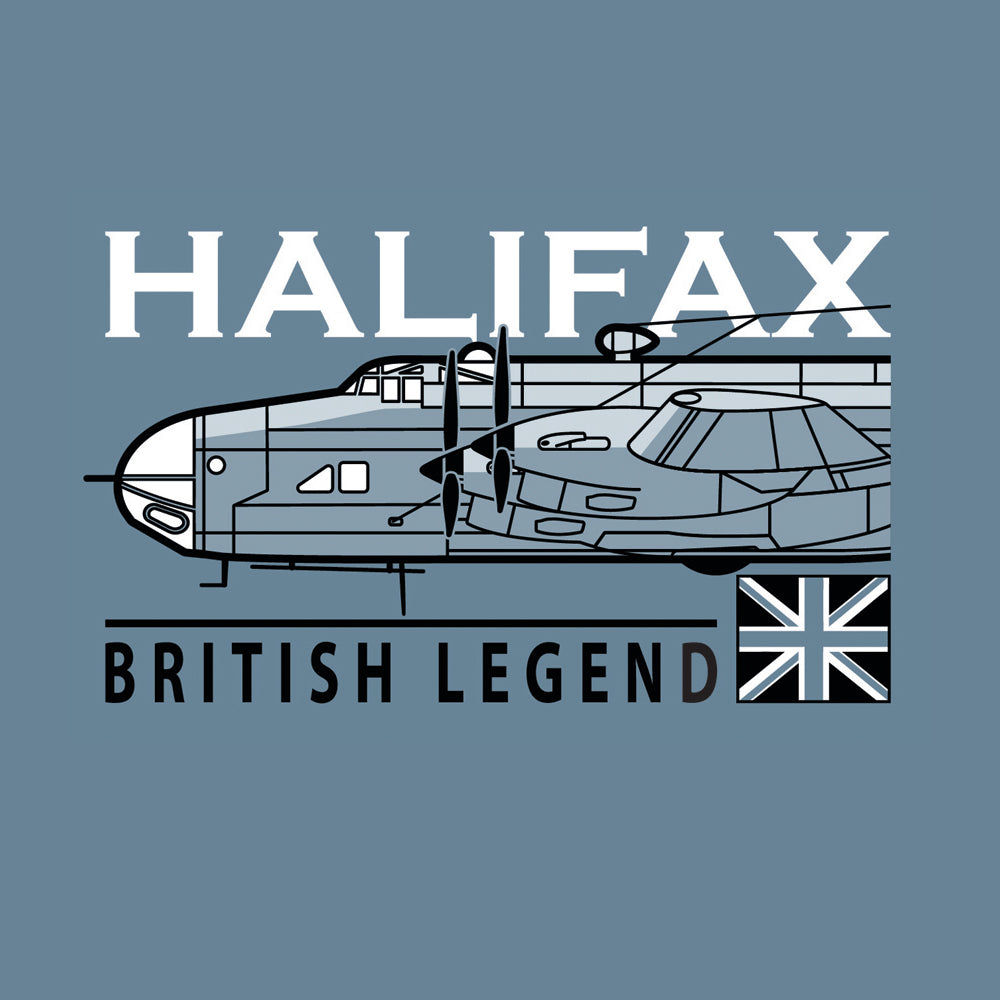 Halifax WW 2 RAF, Royal Canadian Air Force, Royal Australian Air Force, Four Engine Heavy Bomber Aircraft Military Classic Black Blue Or Green T Shirt Design.