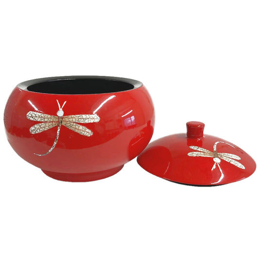 Oriental Wooden Bowl - Red Dragonfly