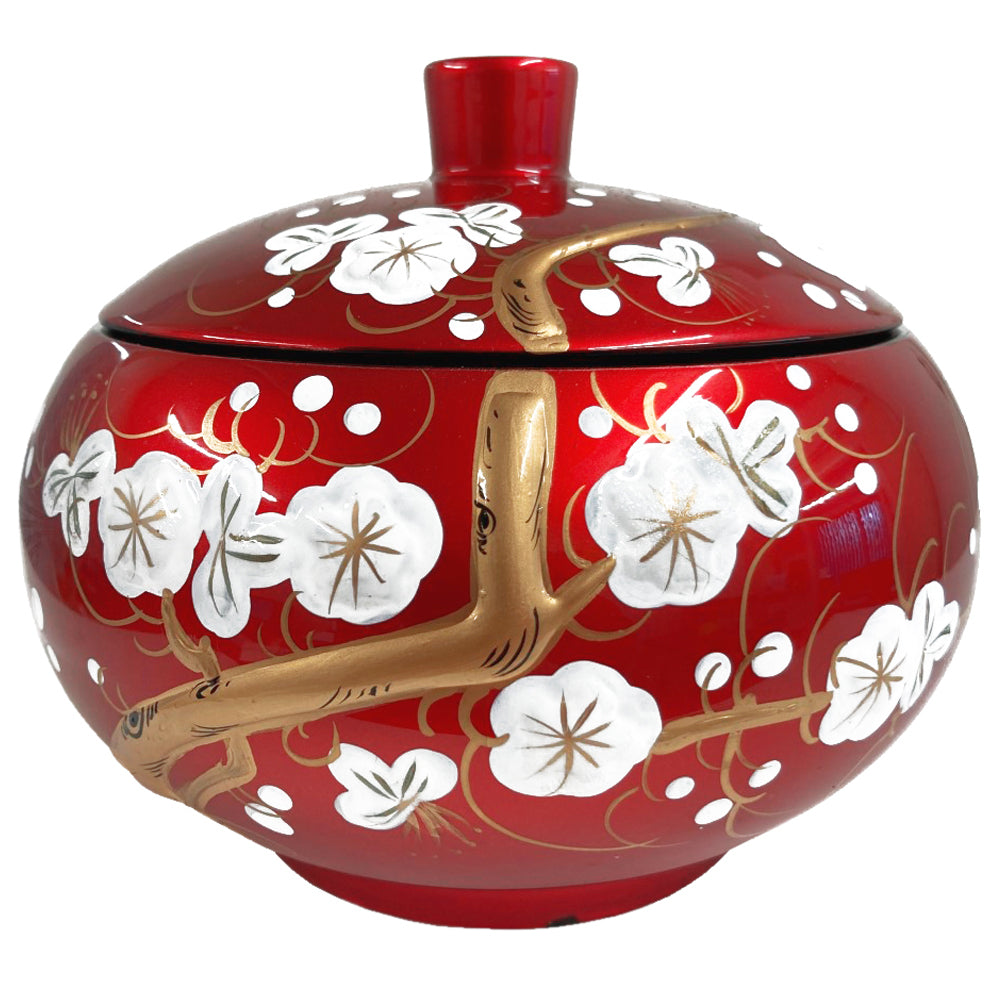 Oriental Wooden Bowl - Red (Flowers)