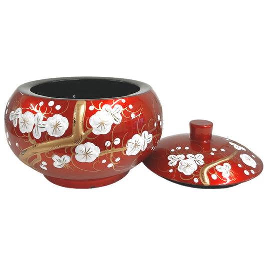 Oriental Wooden Bowl - Red (Flowers)