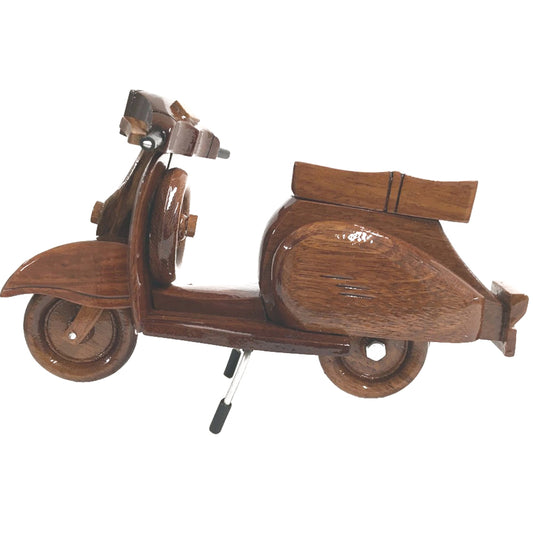 Wooden Scooter Moped On A Stand Desktop Model.